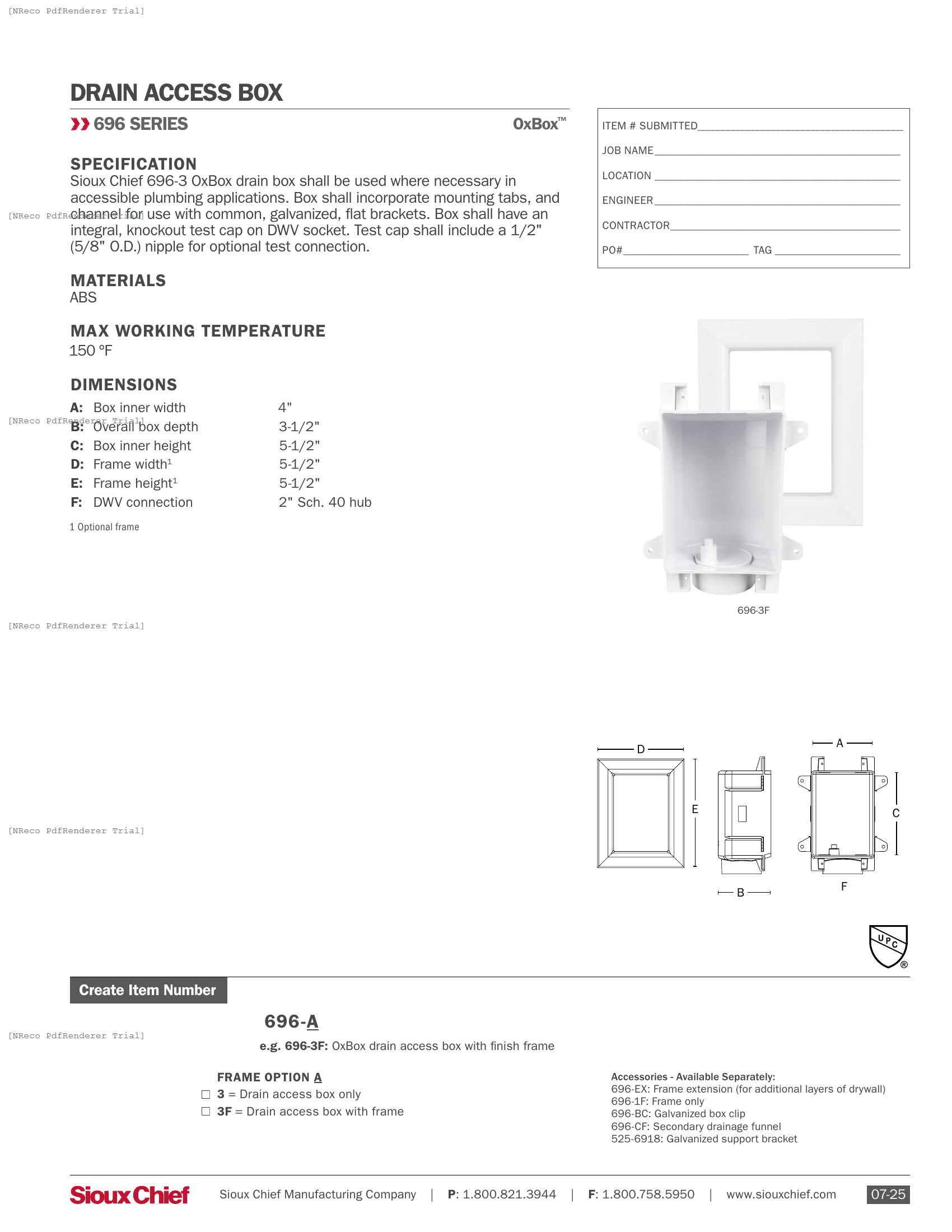 696 SERIES - OXBOX DRAIN BOX - SPEC SHEET.PDF Specification Document